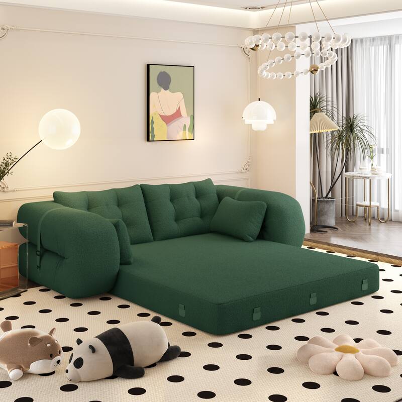 78.7″ Teddy 3-Seater Modular Sleeper Sofa with Convertible Lounge Design - Green
