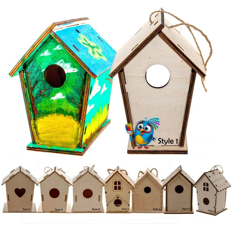 DIY Birdhouse Homemade Wooden - Build Your Own Bird House w/ Easy Painting Kit - All Styles