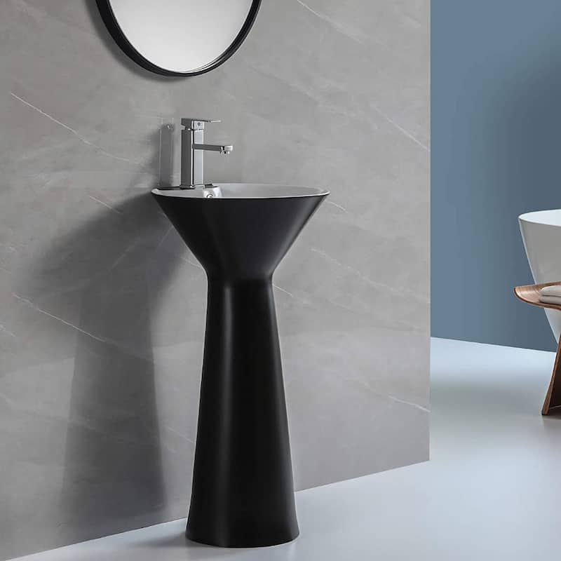 Fine Fixtures Pyramid Pedestal, Elegant One Piece Pedestal Sink, Center Faucet Hole, Vitreous China, White