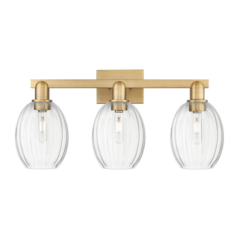 Innovations Lighting Downtown Urban - Preston - 3 Light 26" Bell Shade Bath Vanity Light - Clear/Brushed Brass