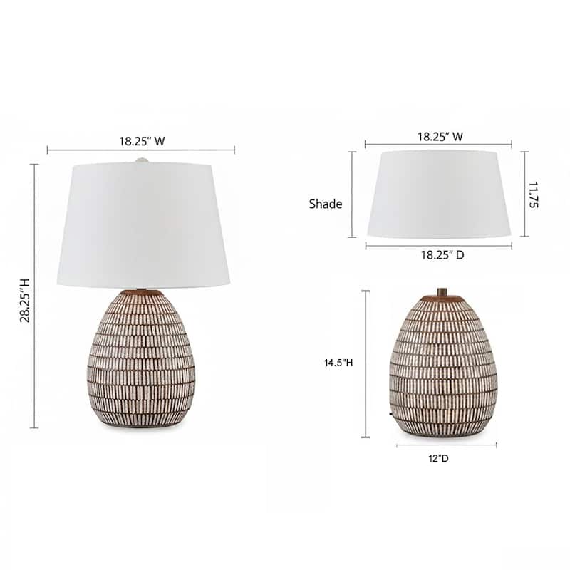 Gyen 29 Inch Table Lamp, Antique White Pattern Pot Base, Gray Empire Shade