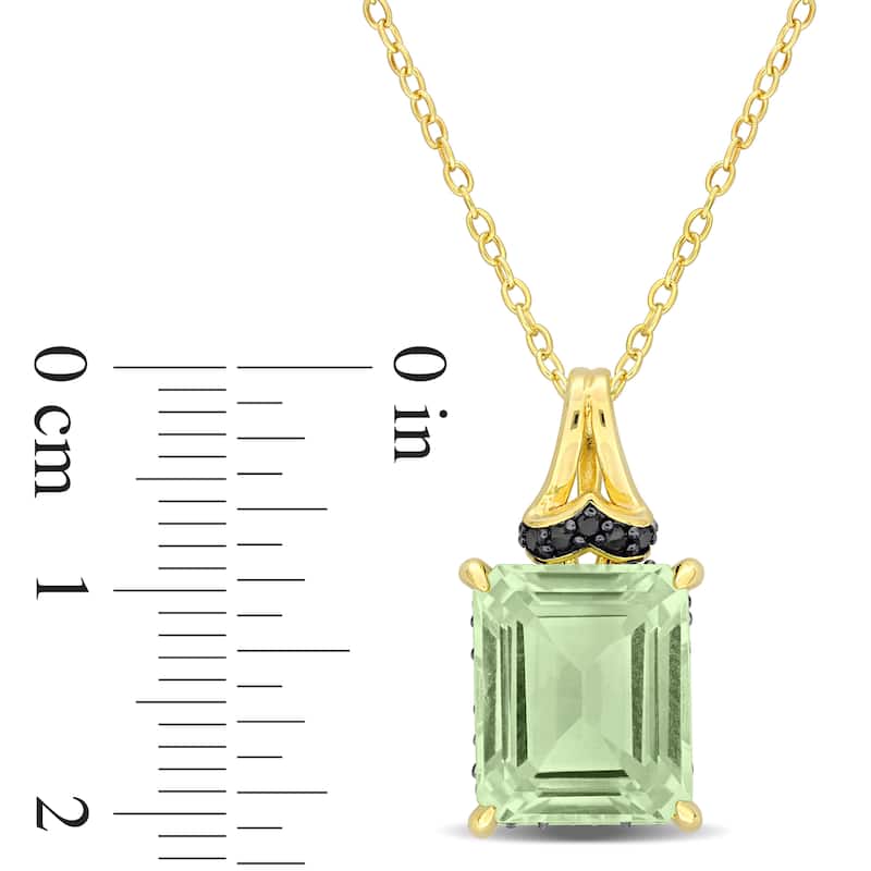 Miadora 5 5/8ct TGW Octagon-Cut Green Quartz Black Sapphire Necklace Yellow Silver