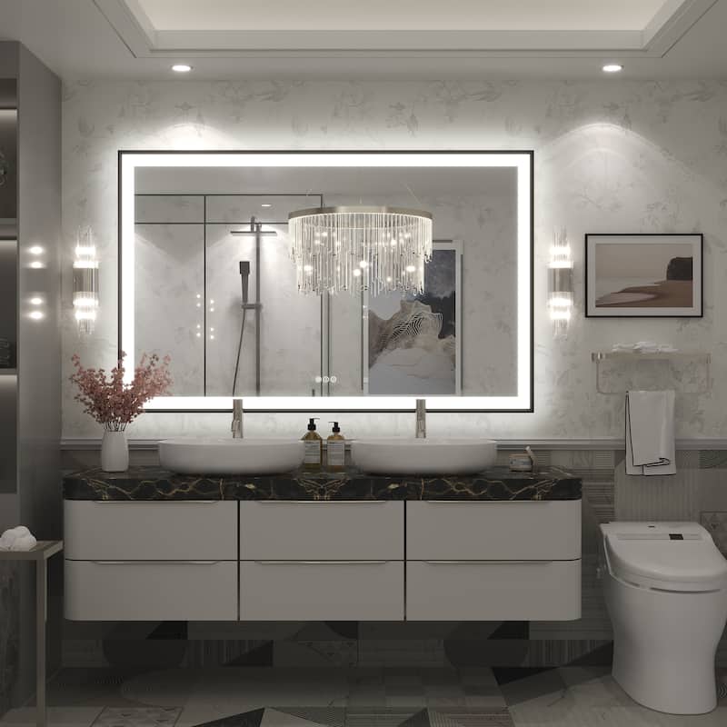 Extra Large Black Frame LED Bathroom Vanity Mirror with 3 Years Warranty and UL Certified
