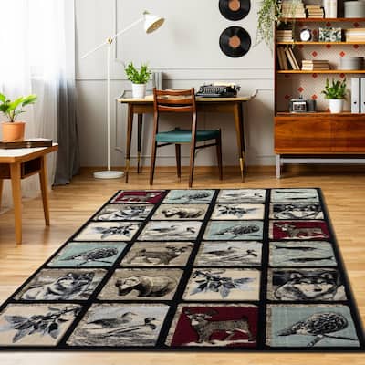 Wild Life Collection Black/Beige Area Rug