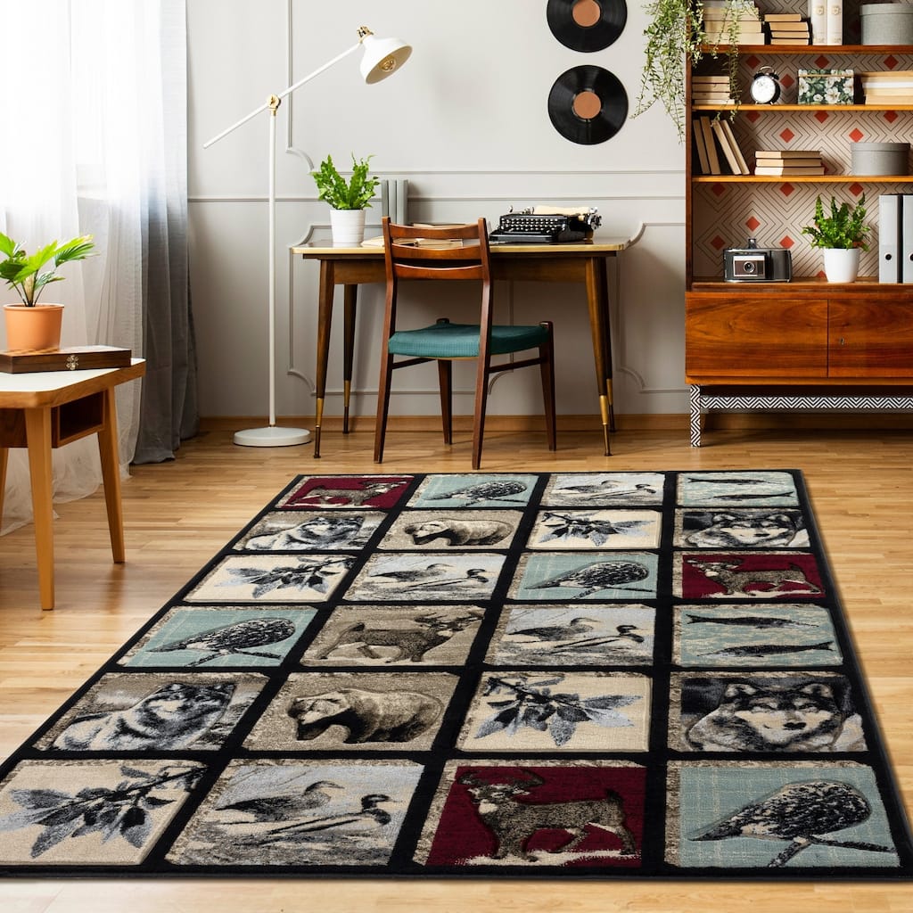 Wild Life Collection Black/Beige Area Rug