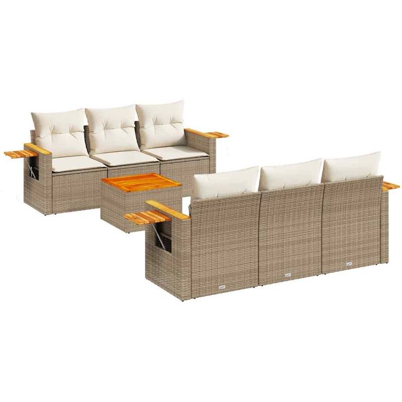 vidaXL Patio Sofa Set with Cushions Outdoor Furniture 7 Piece Poly Rattan - 21.7 x 21.7 x 14.6 in