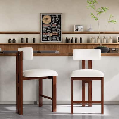 26.5" Stylish Round Stools with Low Back, Kitchen Island Bar Stool Set of 2 with Footrest Comfortable Upholstered Seat