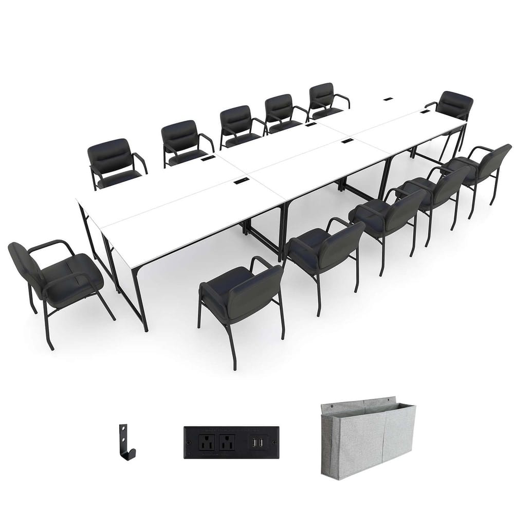 Costway Set of 2/4/6 Meeting Room Desk with Charging Station &