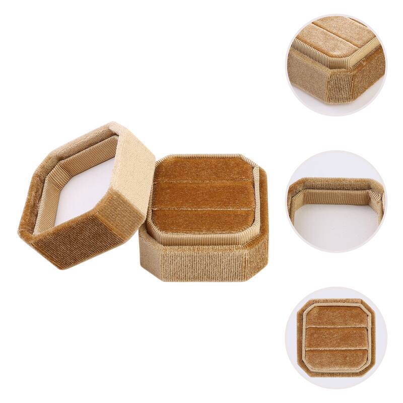 Velvet Ring Box for Proposal, Engagement, Wedding, Ceremony, Double Jewelry Ring Box Storage Ring Holder Box - 5*5*4cm - Golden Yellow