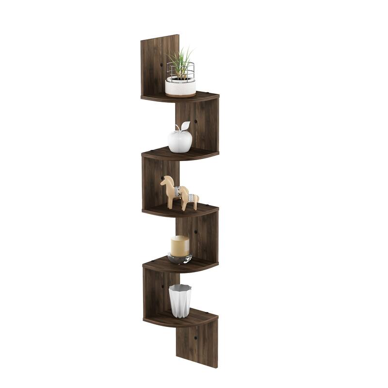 Porch & Den Munjoy Espresso 5-tier Wall-mount Floating Corner Shelf
