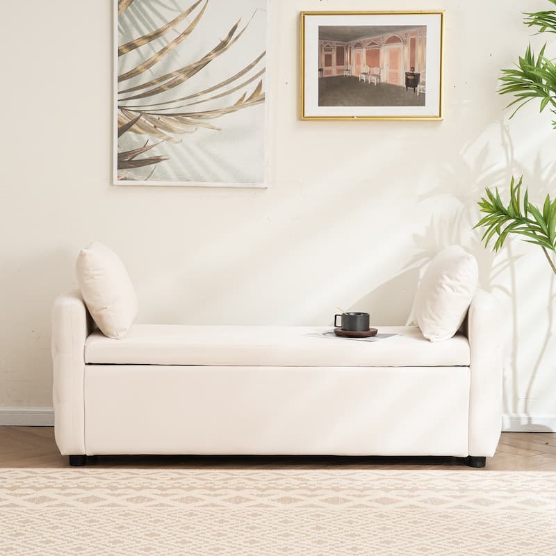 Storage Bench for Bedroom, 60" End of Bed Bench for King Size Bed Modern Upholstered Long Bench with Tufted Arm