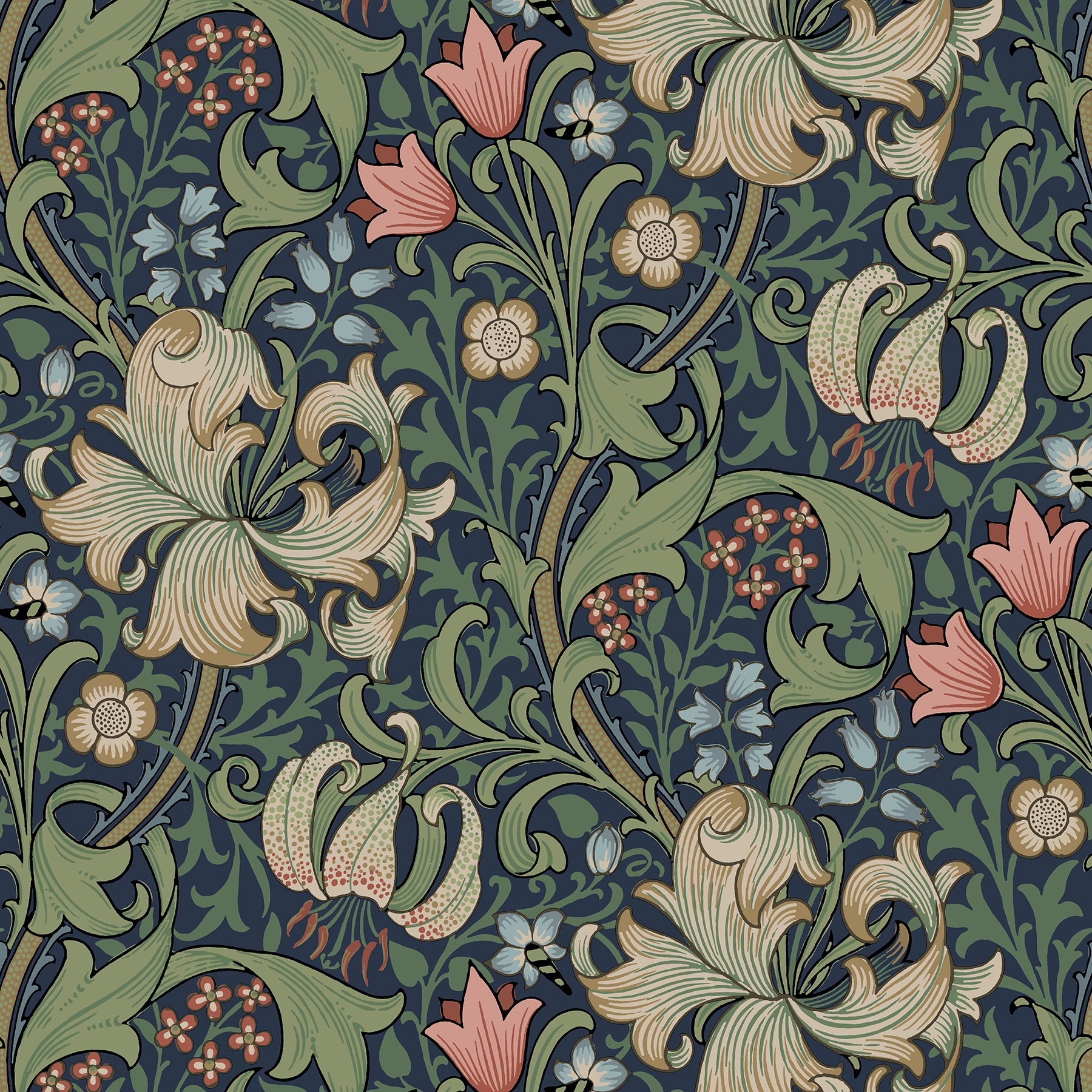 Golden Lily Indigo and Rose Peel and Stick Wallpaper