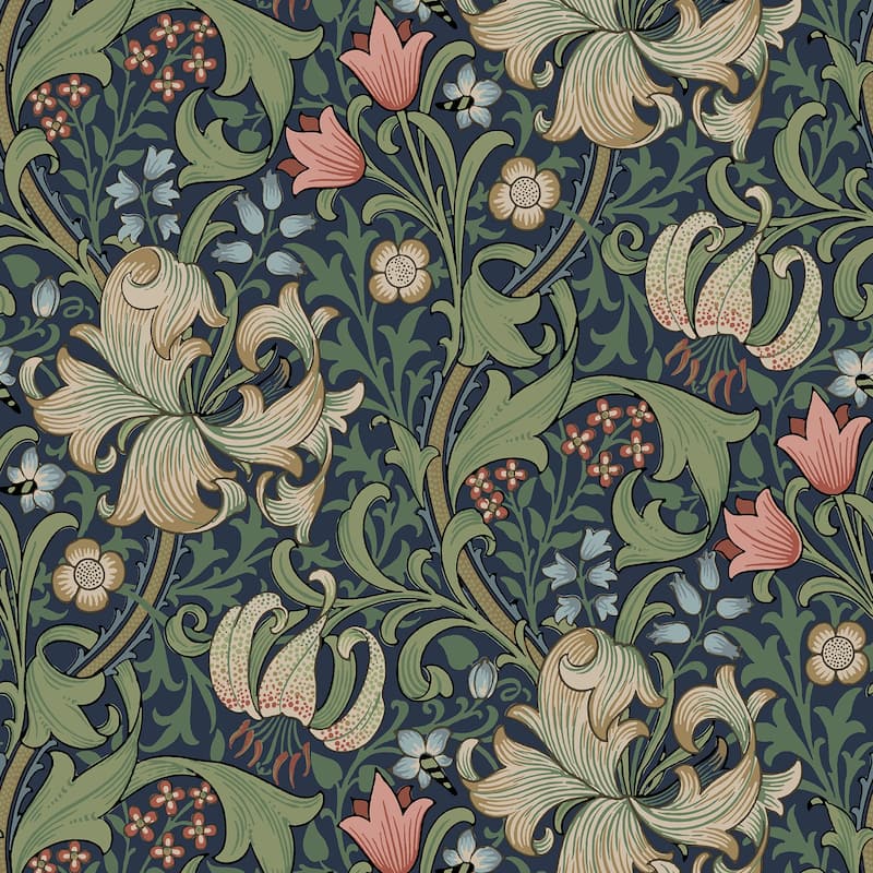 Golden Lily Indigo and Rose Peel and Stick Wallpaper