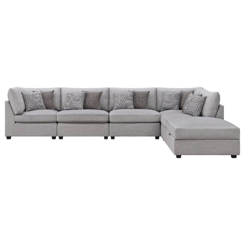 Cambia 6 Piece Modular Sectional Sofa with Ottoman, 10 Pillows, Gray