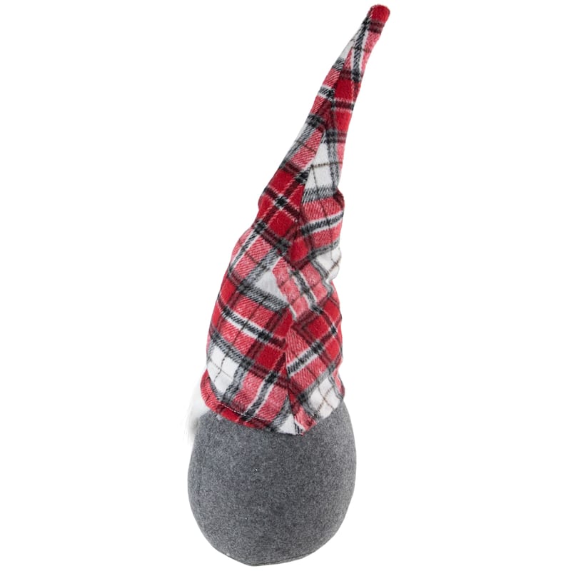 Gnome with Pointy Plaid Hat Christmas Figure - 18.75" - Gray and Red