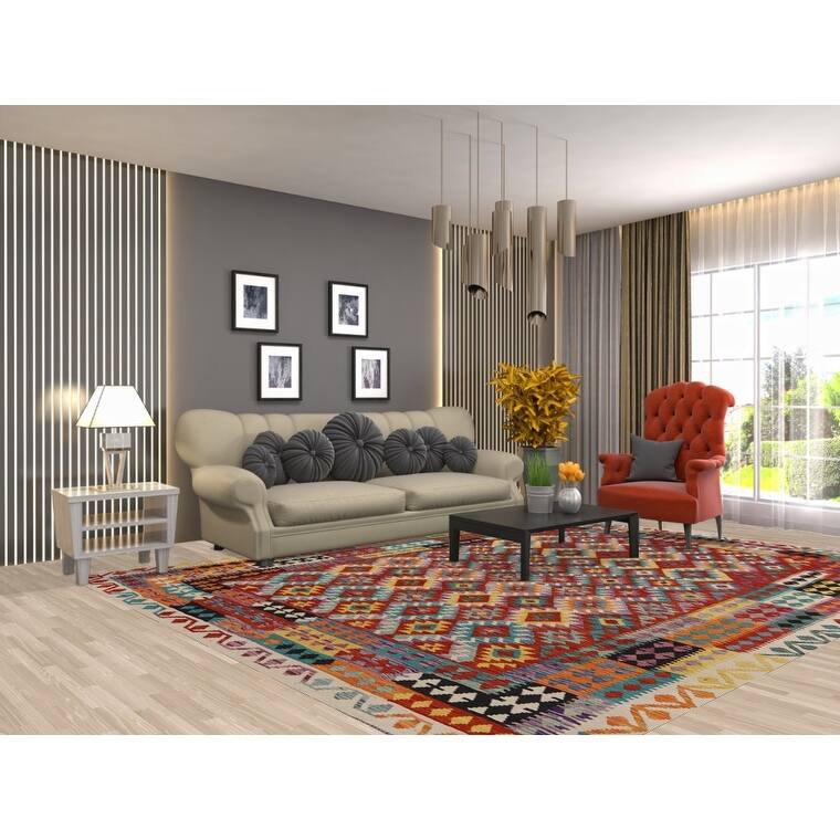 Reversible Kilim Oriental Area Rug Flatweave Geometric Wool Carpet - 8'5" x 10'10"