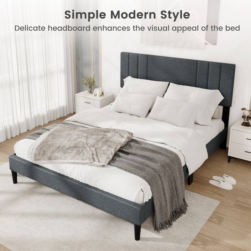 Gymax Twin / Full / Queen Size Bed Frame w/ Vertical Channel Tufted