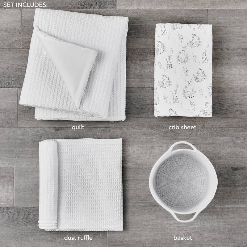 Mills Waffle White 4pc Baby Crib Bedding Set - Levtex Baby