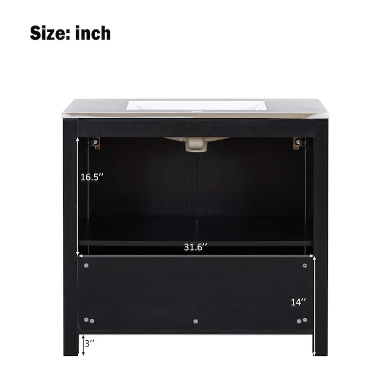 GDFStudio - Elysia Wood & Ceramic Bathroom Vanity with Sink & Storage Cabinet Organizer