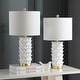 preview thumbnail 7 of 5, SAFAVIEH Lighting 25-inch Nico White/ Gold LED Table Lamp (Set of 2) - 13"x13"x25"