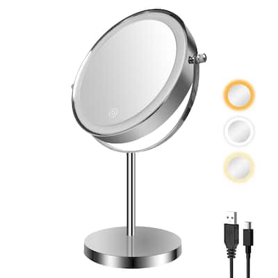 8-inch Desktop Makeup Mirror, 3 Color Lighted 1X/10X Cosmetic Mirror with Touch Control & 360°Rotation & Type-C Charging Port