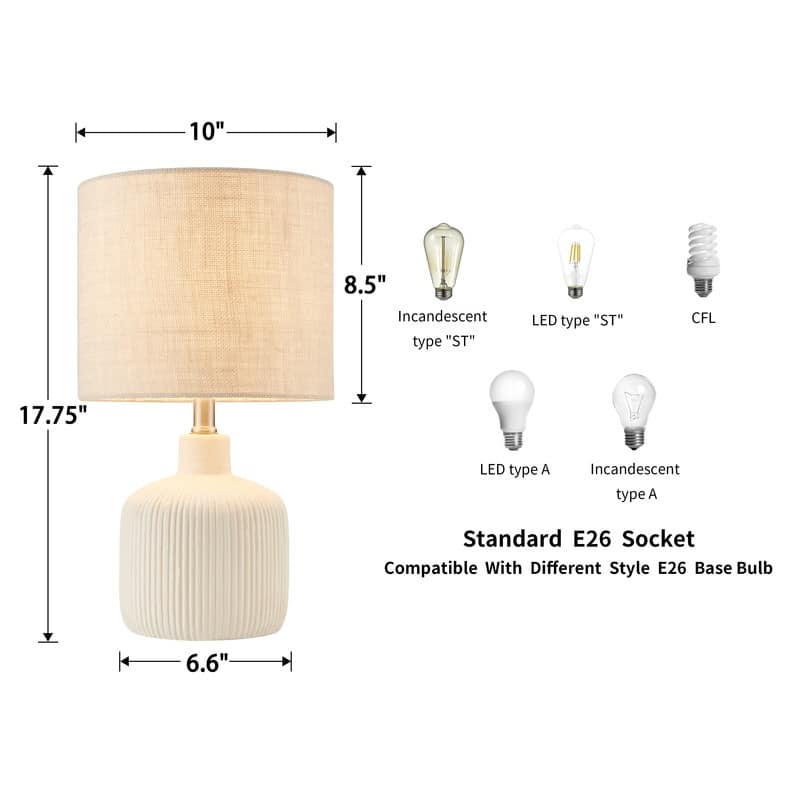 KAWOTI 17.75 inch White Ceramic Table Lamp - W10" * H17.75"