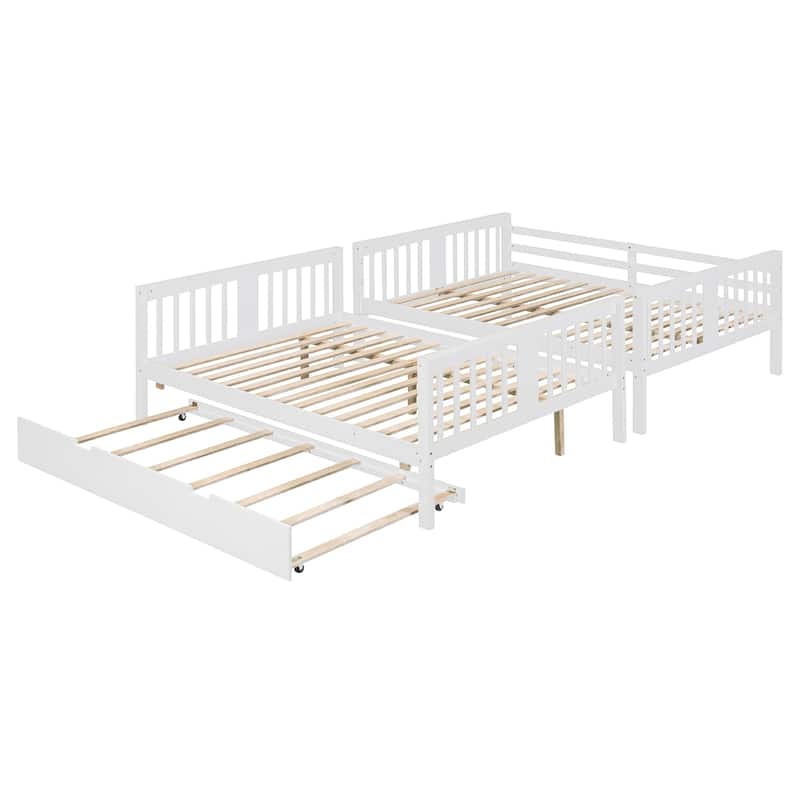 Full over Full Wooden Bunk Bed Frame with Twin Size Trundle and Ladder