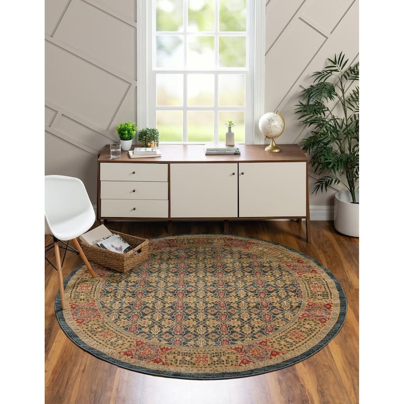 Traditional Cassia Collection Area Rug - Navy Blue - 3'3" Round