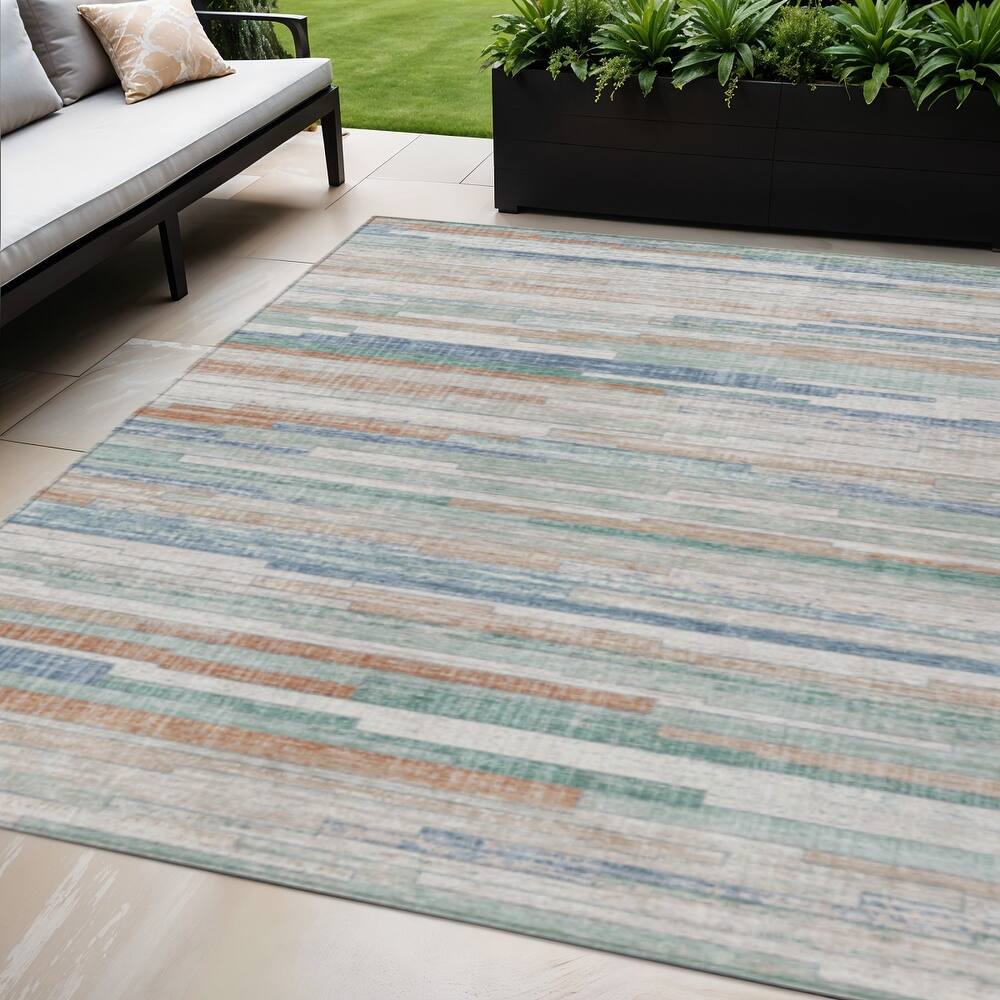 HomeRoots Striped Transitional Rectangle Outdoor Rug