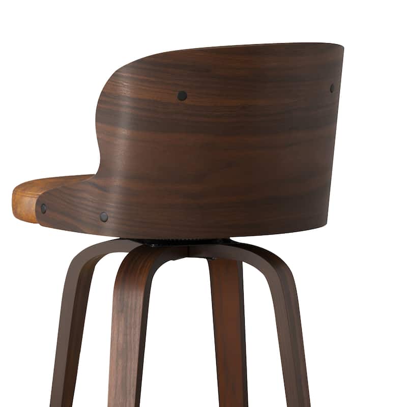 26 in. Counter Height Stool, Wooden Swivel Barstool PU Leather with Low Back