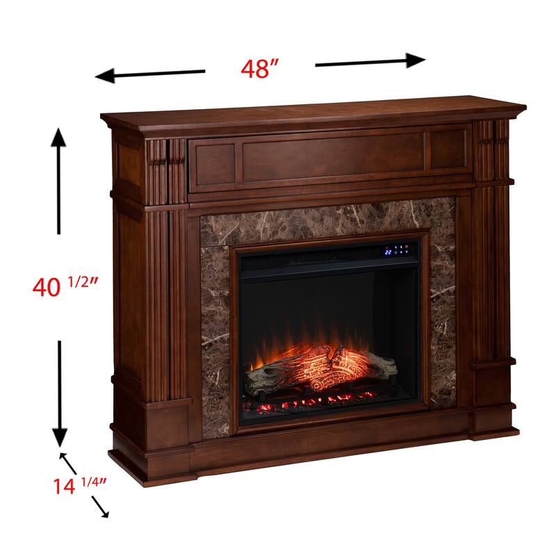 48 in. Freestanding Stone Smart Electric Fireplace TV Stand in Brown for farmhouse entertainment centers