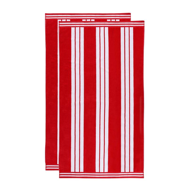 Superior Striped Large Oversized Cotton Beach Towel - Set of 2