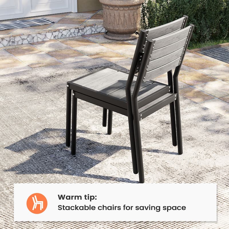 7PC Pellebant Outdoor Patio Aluminum Expandable Dining Table WPC Top with Stackable Chairs