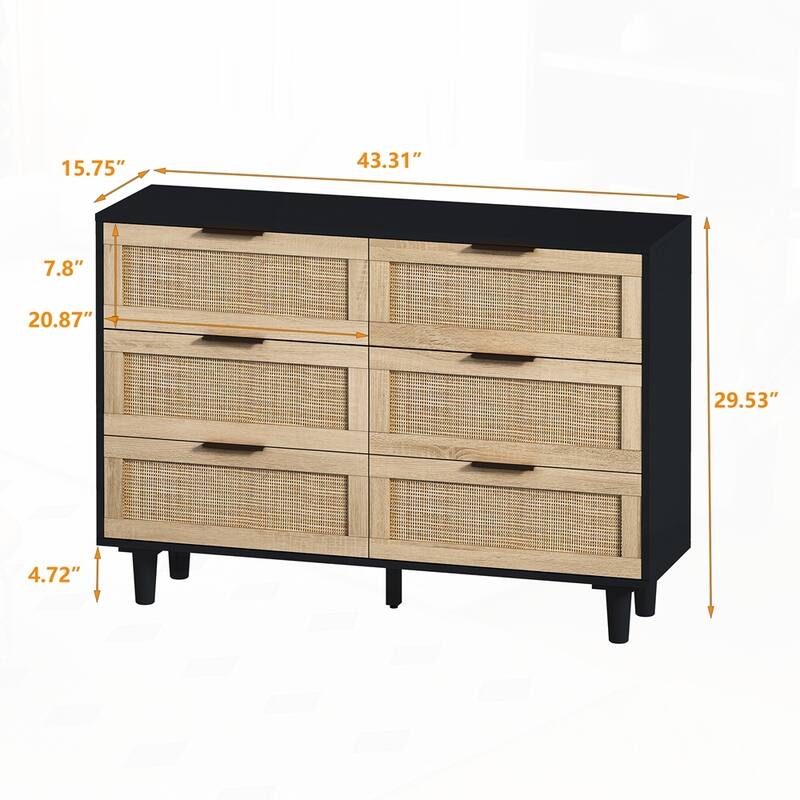 6-Drawers Rattan Storage Cabinet Rattan Drawer