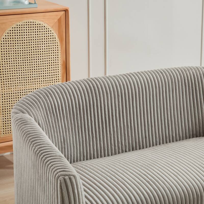 Corduroy Loveseat Couch Sofa, Upholstered Lounge Couch with Wooden Walnut Legs 2-seat Armchair for Living Room