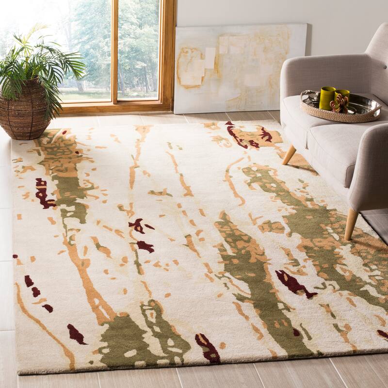 SAFAVIEH Handmade Bella Pavuna Modern Floral Wool Rug - 4' x 6' - Beige/Green