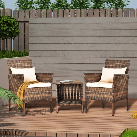 Tappio Outdoor 3 Piece Bistro Chat Set PE Wicker Chairs with Cushions - 33"H x 20"W x 19.3"D