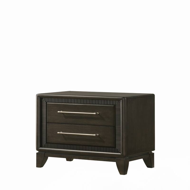 1pc Dark Brown Finish Two Drawers Nightstand Bar Handles