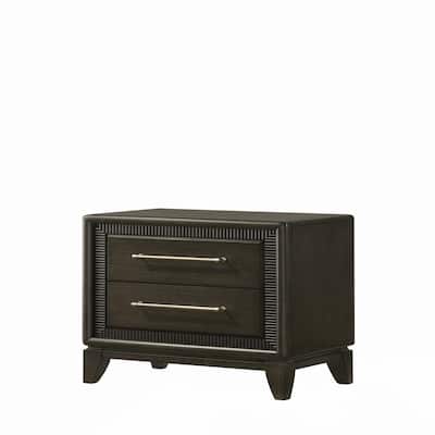 1pc Dark Brown Finish Two Drawers Nightstand Bar Handles