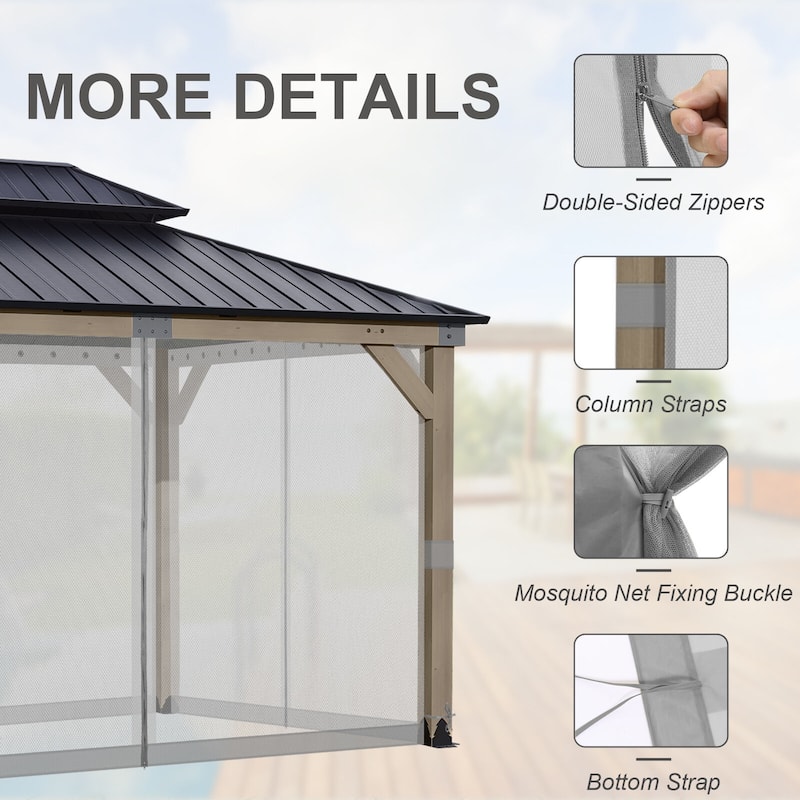 Aoodor 12' x 16' Gazebo Universal Mosquito Netting Screen Replacement, 4-Panel Screen Walls - (Mosquito Net Only)
