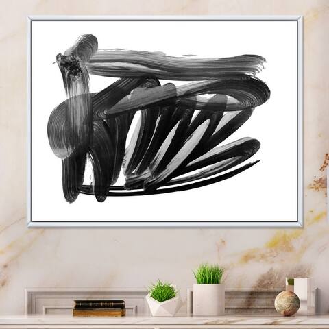 Designart "Black Abstract Waves II" Modern Framed Canvas Wall Decor