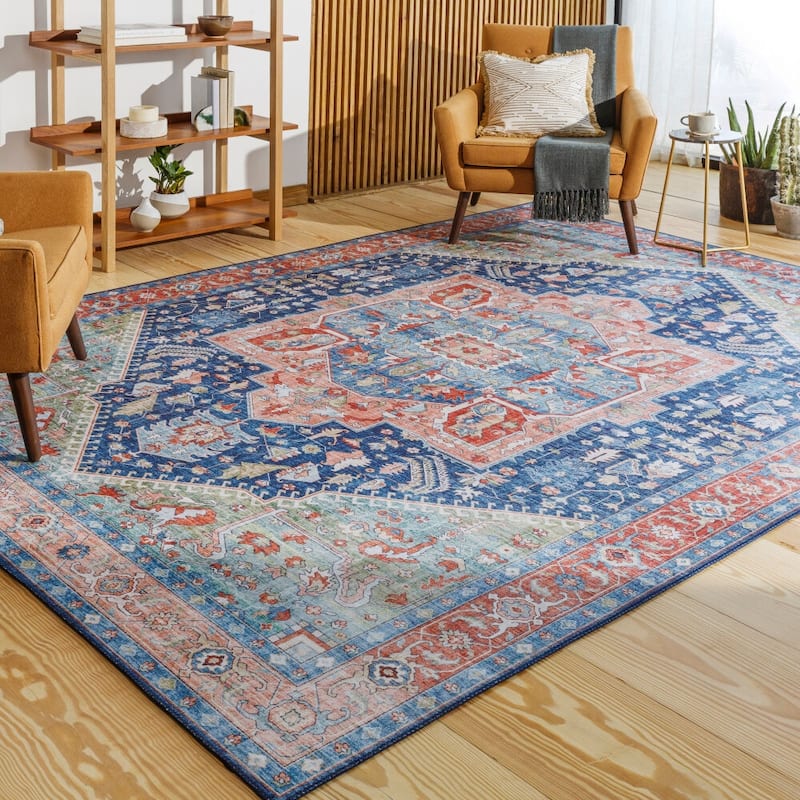 Livabliss Iris Traditional Area Rug - 8'10" x 12' - Dark Blue