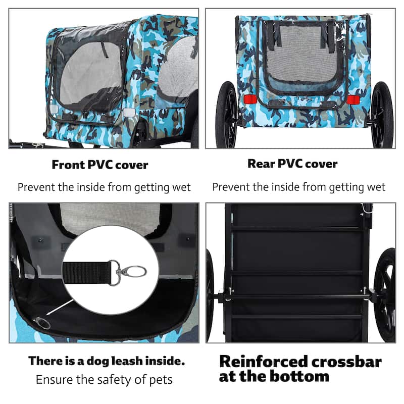 Heavy Duty Collapsible Pet Bike Trailer with 16" Wheels, Foldable Dog Bicycle Carrier Cart with Hitch & Reflectors