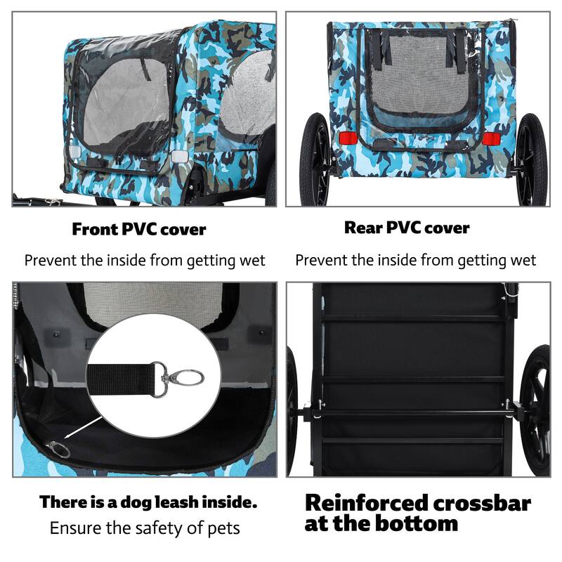 Outdoor Heavy Duty Collapsible Pet Bike Trailer with 16-Inch All-Terrain Wheels & Universal Hitch, Foldable Dog Carrier Cart