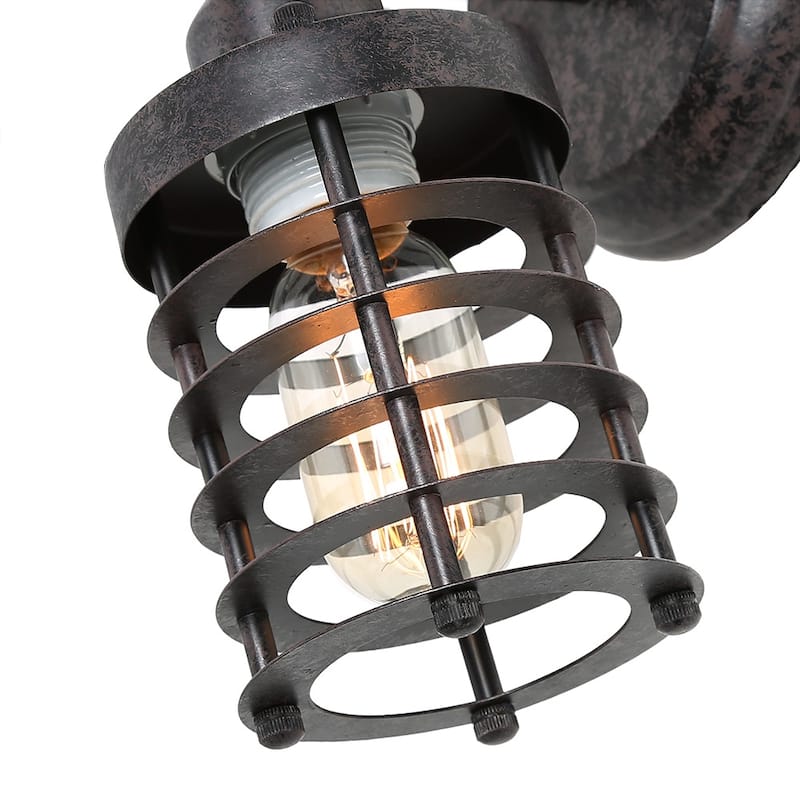Rustic Cylinder Cage Metal Wall Sconces Industrial Lights - W5"x H9.4"x E6.7"