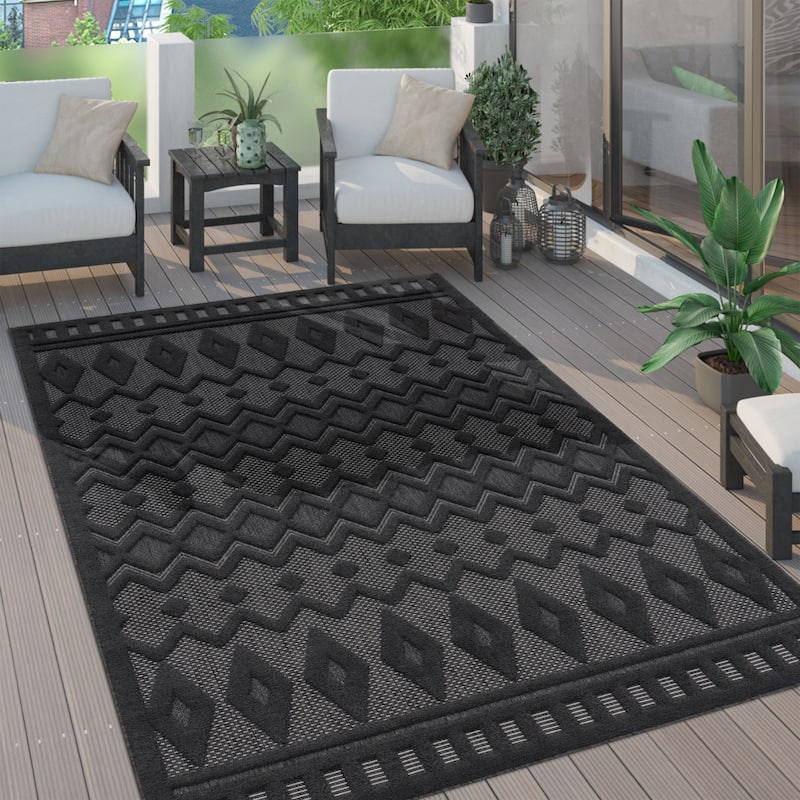 Indoor & Outdoor Rug With Geometric Trellis High-Low Pattern - anthracite - 3'11" x 5'3"