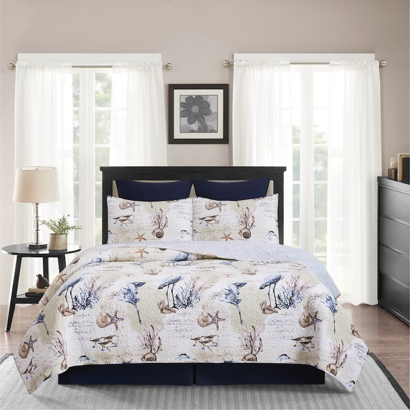 Brunswick Island Beach Coastal Cotton Quilt Set - Reversible and Machine Washable