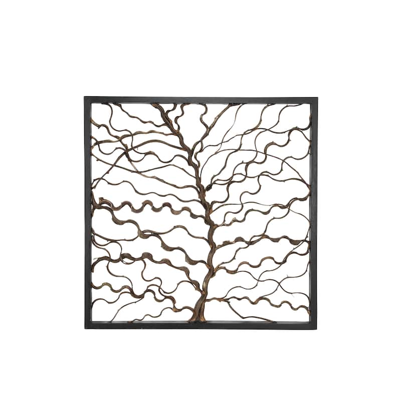 Teak Wood Tree Branch Wall Decor with Black Frame - Brown - Roche River Decor