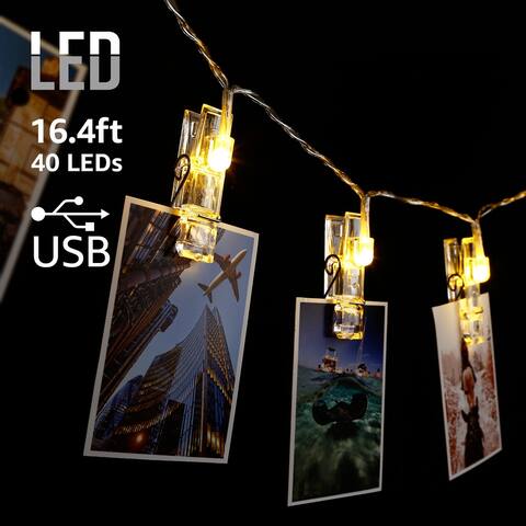 16.4ft 40 LEDs Card Photo Clip USB String Lights