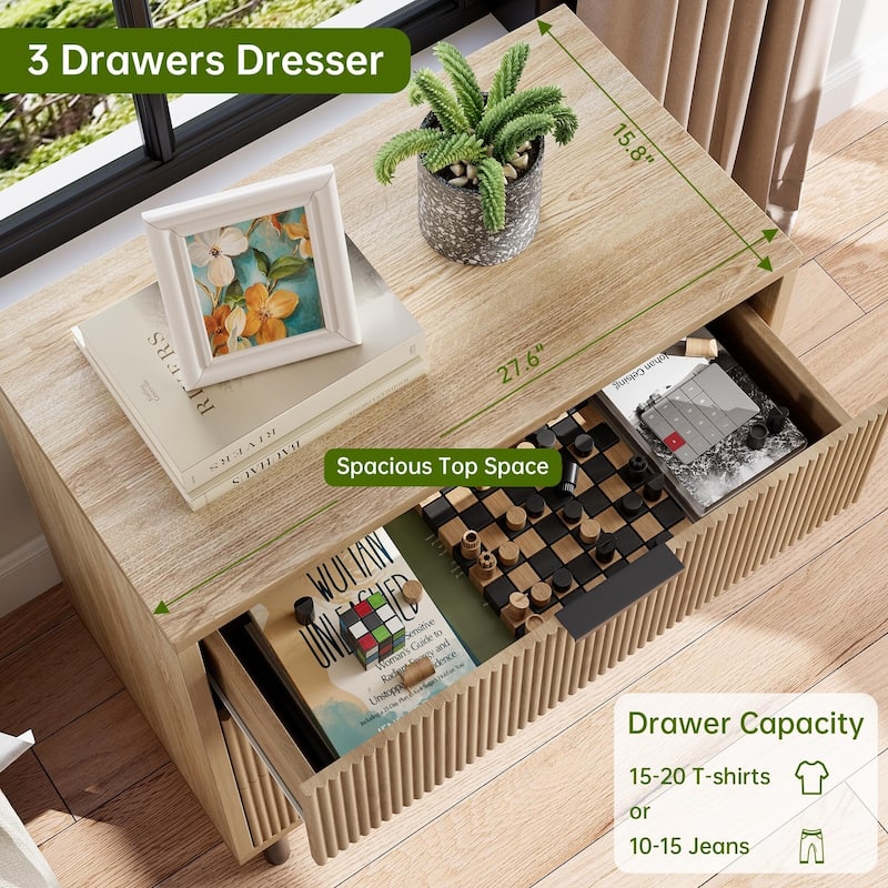 3/5/6 Drawer Fluted Dresser for Bedroom, Modern Wide Chest of Drawers with Metal Legs